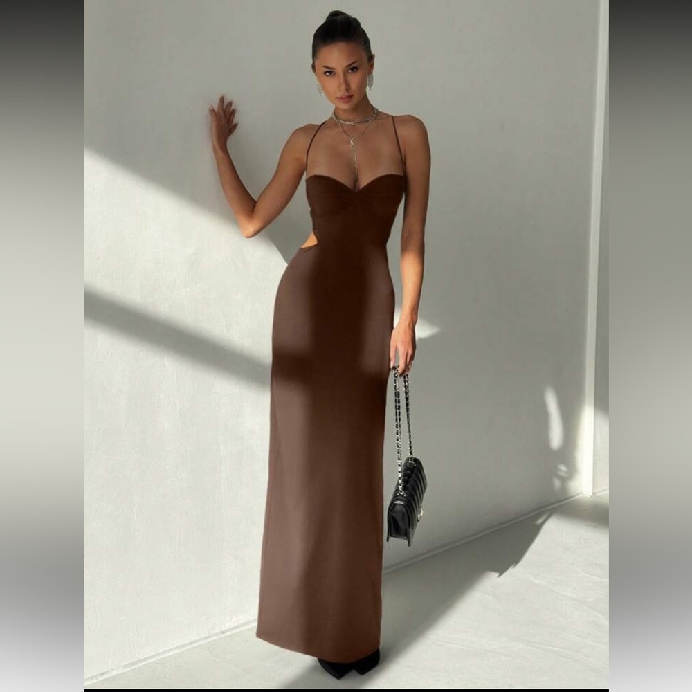 Chic Brown Strapless Maxi Dress